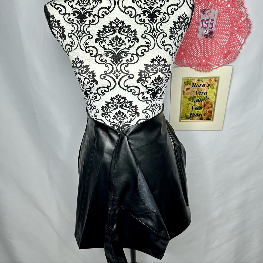 NWT Jason Wu Faux Black Leather Skirt Side Tie Size Large - Picture 2 of 13